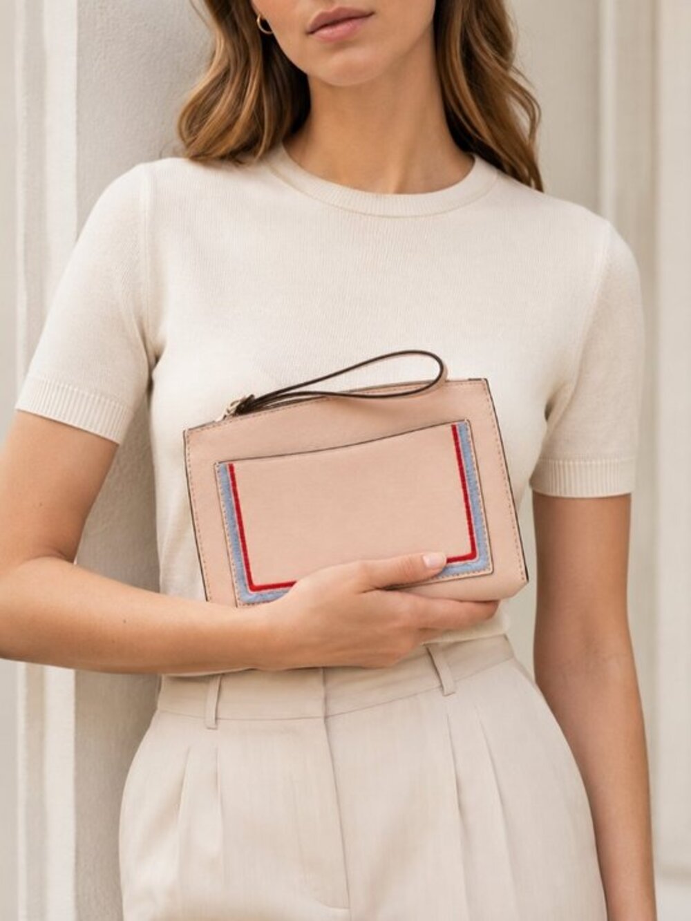 Kate Spade New York Neutral Wristlet Clutch Front Pocket NWT